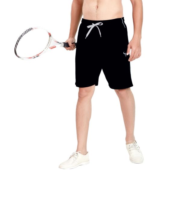 COTTON BULL Men's Shorts | Colour : Black  | Suitable for Sports, Gym, Workout, Athlete