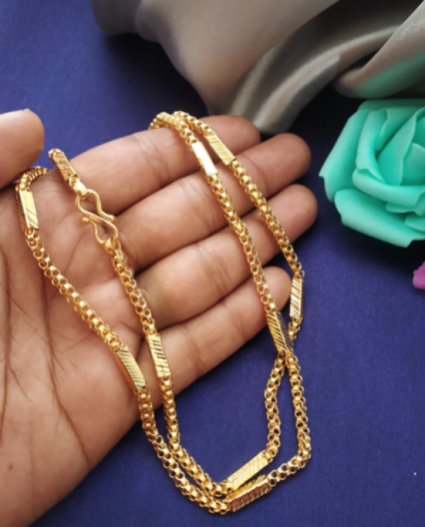 MJO FASHIONS Gilded Elegance | Exquisite Copper and 1 Gram Micro Gold Plated Traditional Designer Fashion Chain for Women(MGEE02)