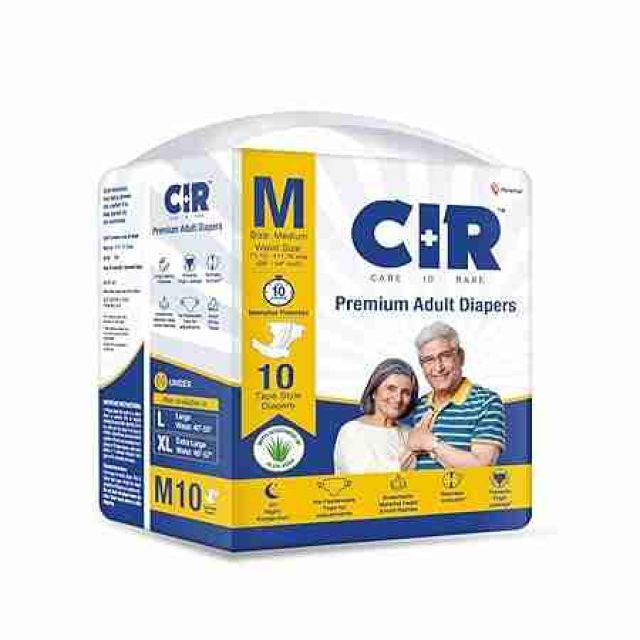 CIR Premium Adult Tape Diapers, Medium, 10-Pack – Aloe Vera, All-Night Protection